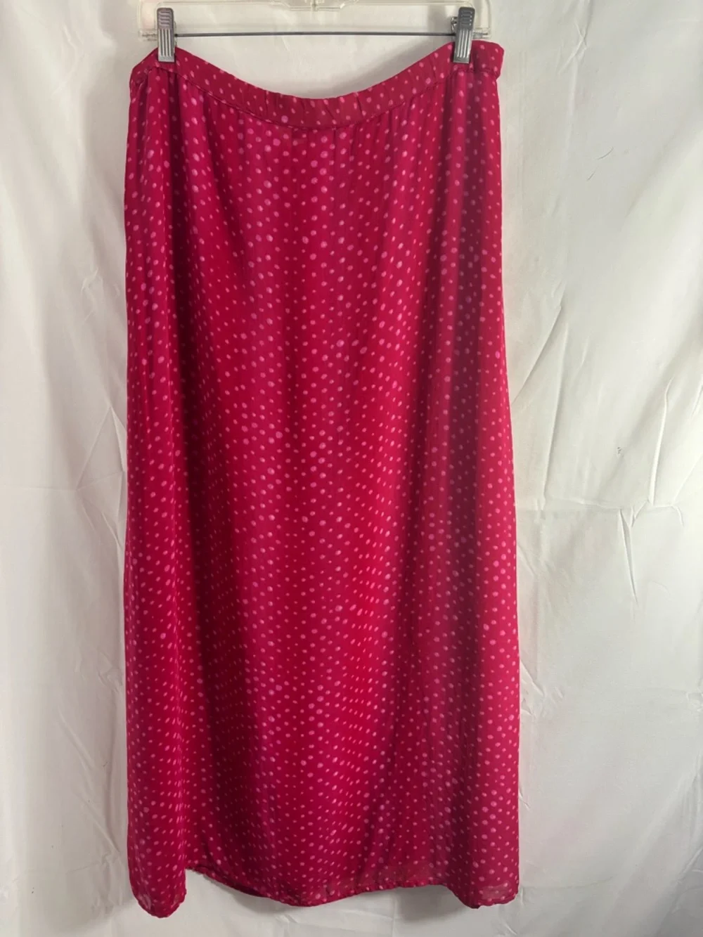 VTG‎ Fuschia Polka Dot Boho Funky Romantic Maxi Skirt Size L